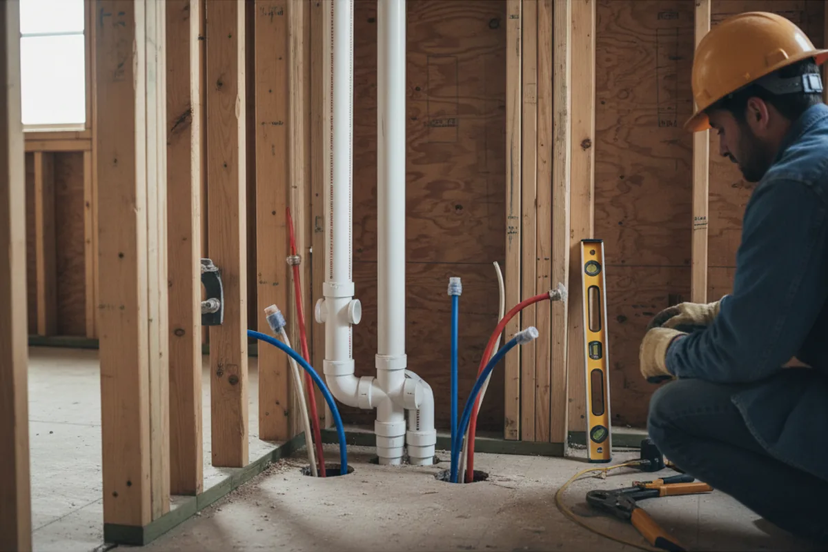 Drain and supply rough-in during Leak Detection in Hallett